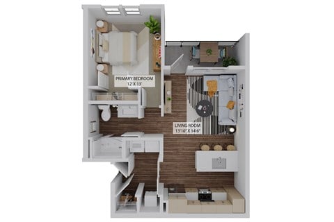 Floor plan for 1 bed, 1 bath, 761 sqft